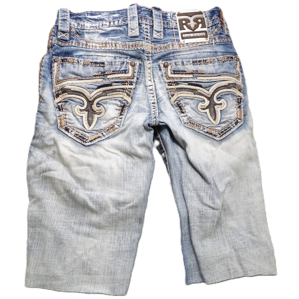 Rock Revival Biscay Bay Slim Boot Jeans Women 28 Distressed Cropped Denim Blue